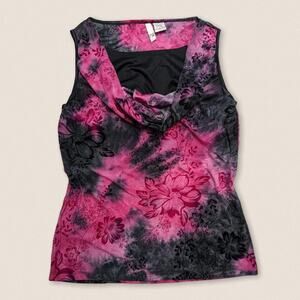 Y2K Sani Jo Floral tie dye smoke cowl neck layered sleeveless tank top | Small